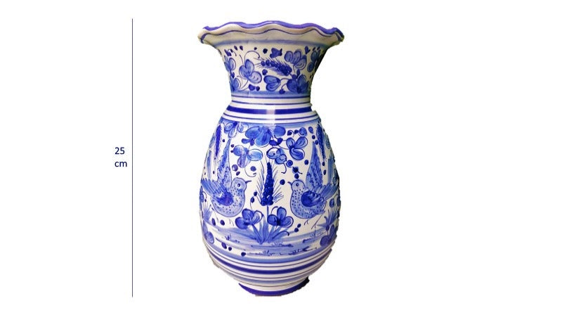 Caraffa in Maiolica di Deruta - Decoro Uccelli Blu - 25 cm