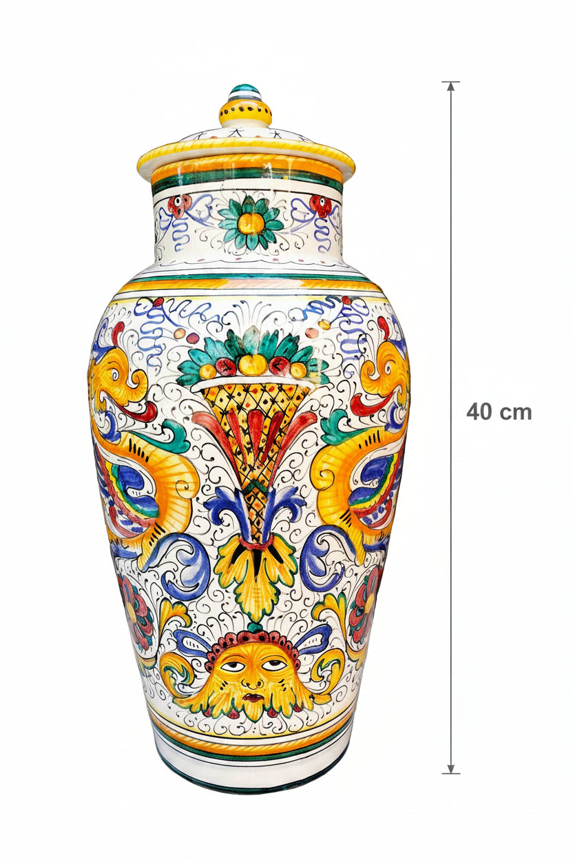 Large Deruta Ceramic Vase with Lid – Hand-Decorated in the Raphaelite Style | 40 cm