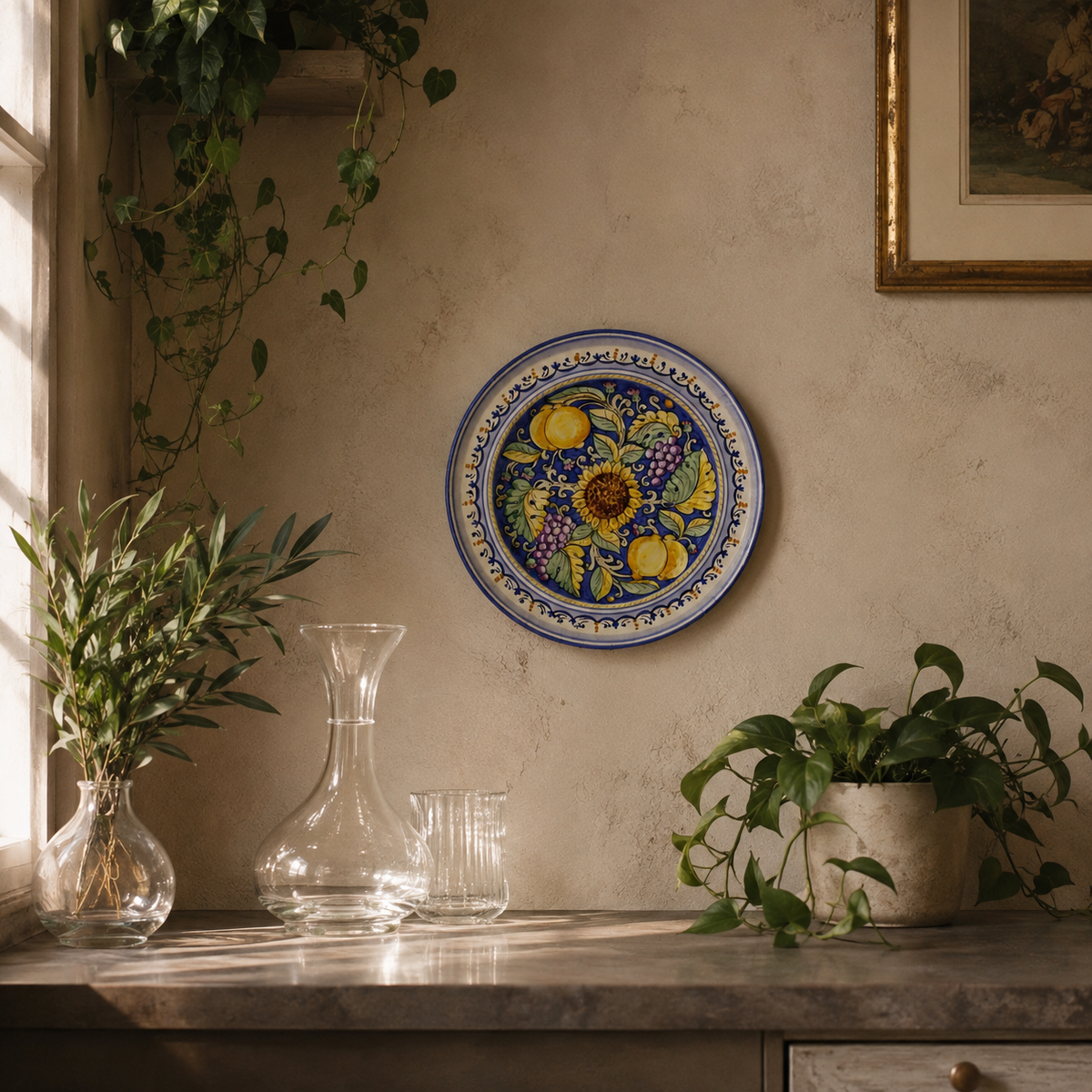 Decorative plate, "Sunflowers", Deruta. 28 cm, made in Italy