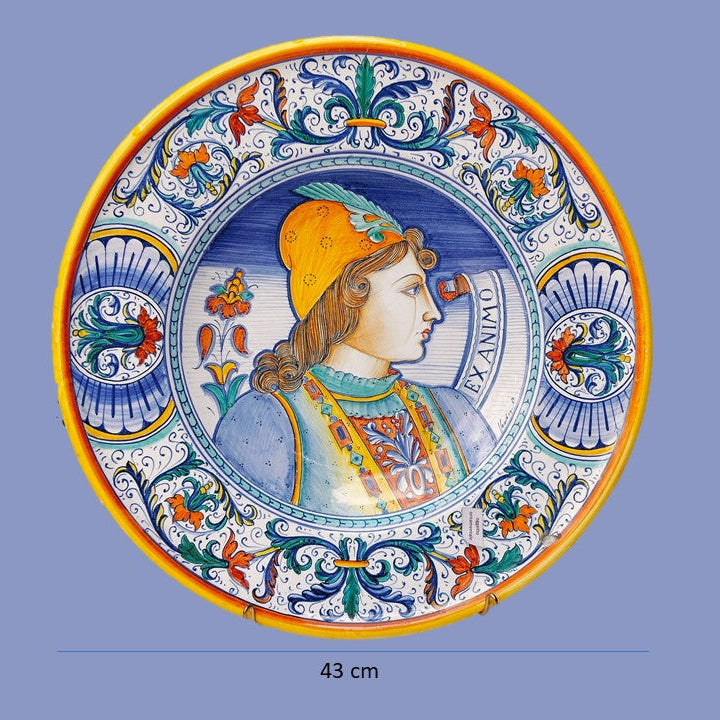 Piatto da Parata in Maiolica di Deruta – Il Cavaliere « EX ANIMO »