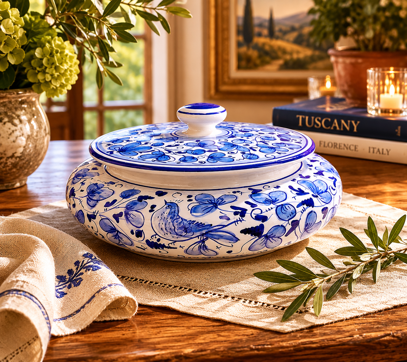 Deruta Majolica Tureen – Blue Arabesque
