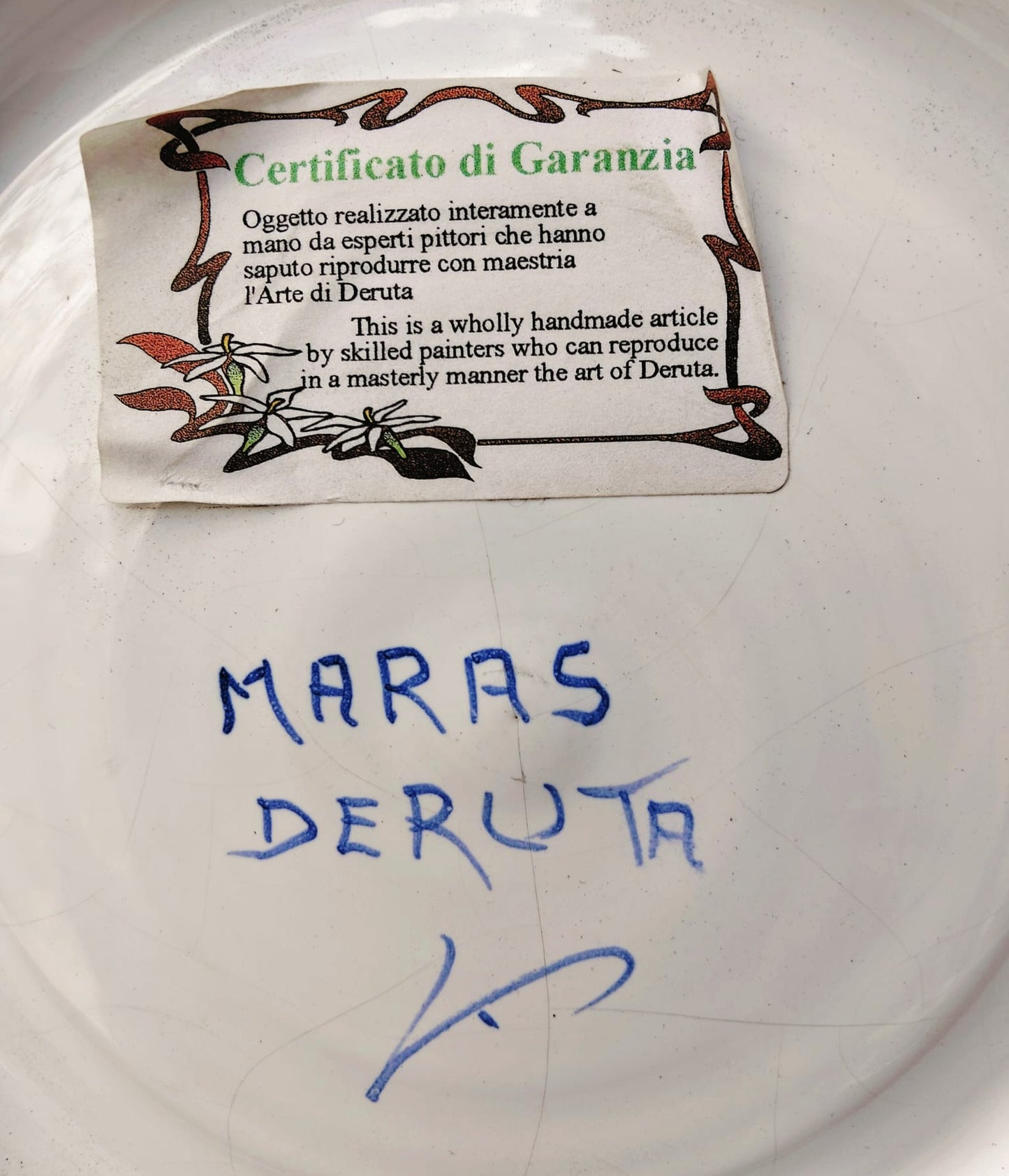 Piatto Decorativo in Ceramica di Deruta – Arte Rinascimentale Firmata – Ø 48 cm