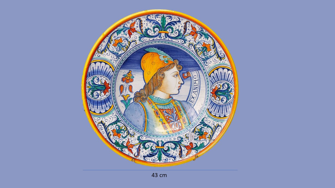 Hand-Painted Deruta Ceramic Plate – Renaissance Portrait, Italian Art (43 cm)