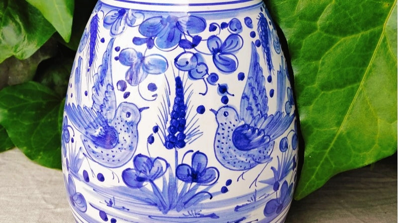 Caraffa in Maiolica di Deruta - Decoro Uccelli Blu - 25 cm